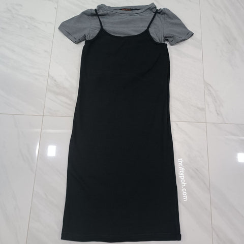 Urban Revivo Stripe Top with Camisole Dress Fake 2 Pieces Dress